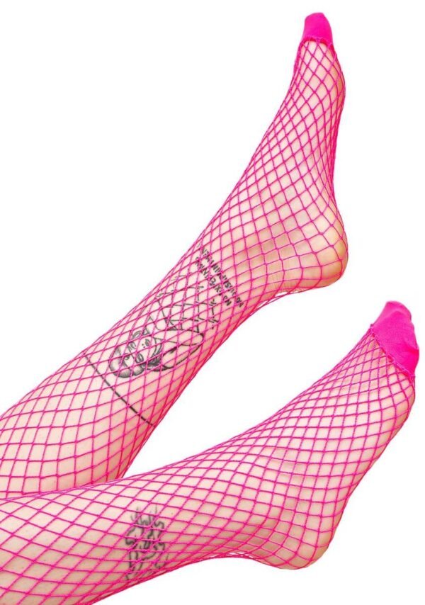 Fluorescent Fishnet Tights Mid Mesh Certainly Fiery Pink - Image 4